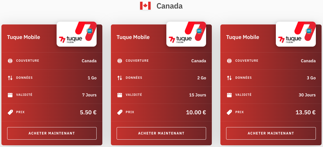 exemples de forfaits prepayes pour le canada avec airalo