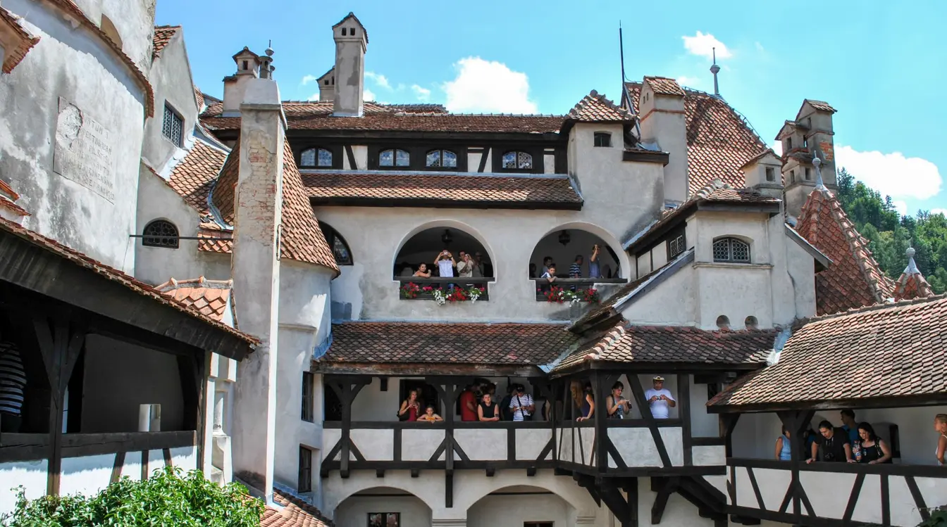Bran Castle's interior, filled with tourists