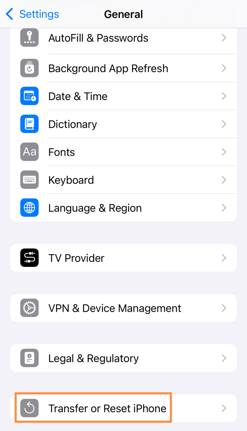 Transfer or reset iPhone