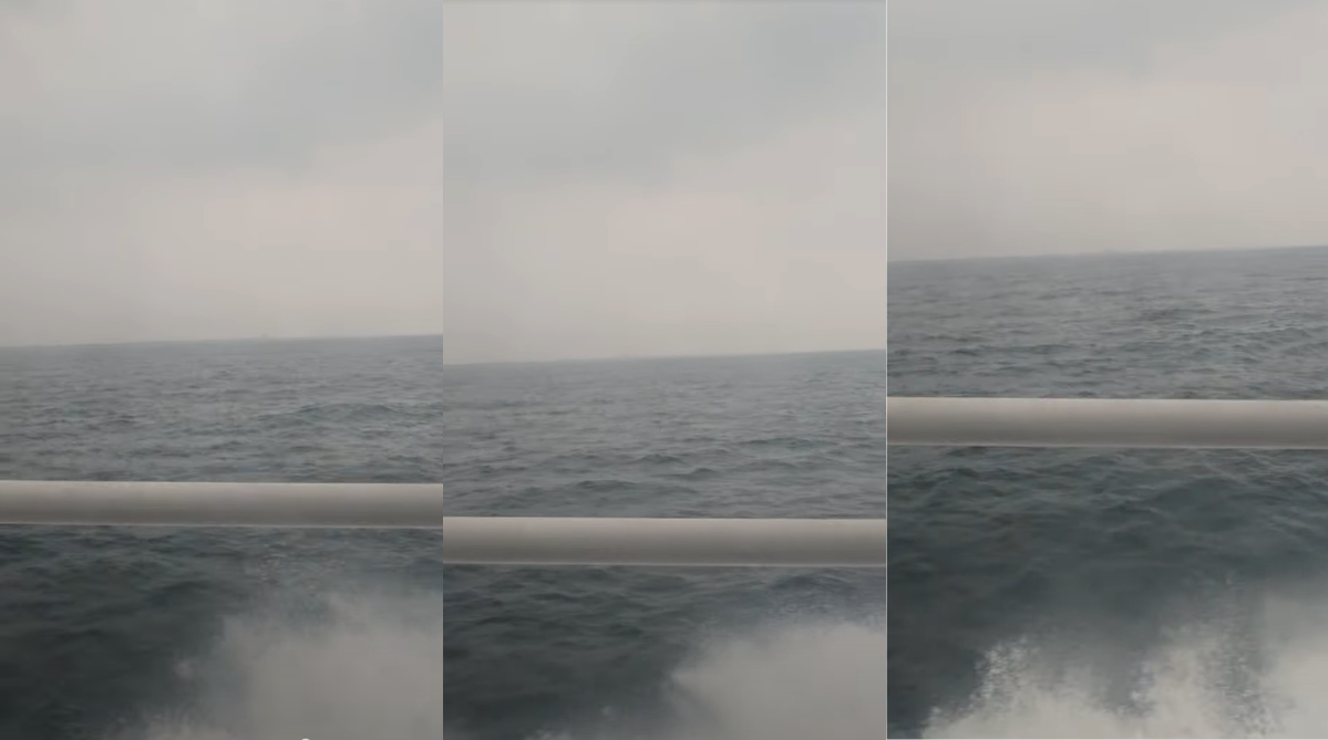 View of choppy waters from inside the ferry from Xiaoliuqiu to Donggang