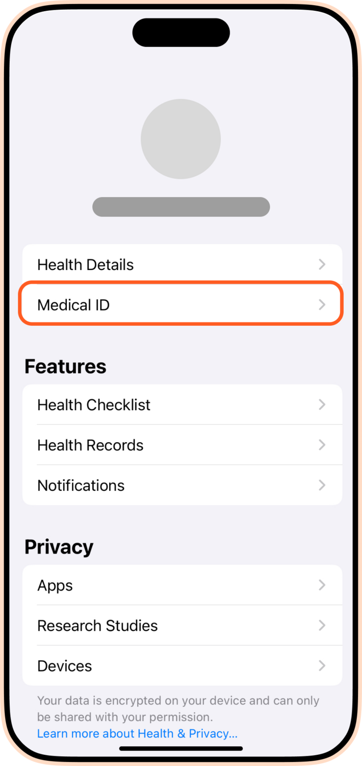 Medical ID, iPhone