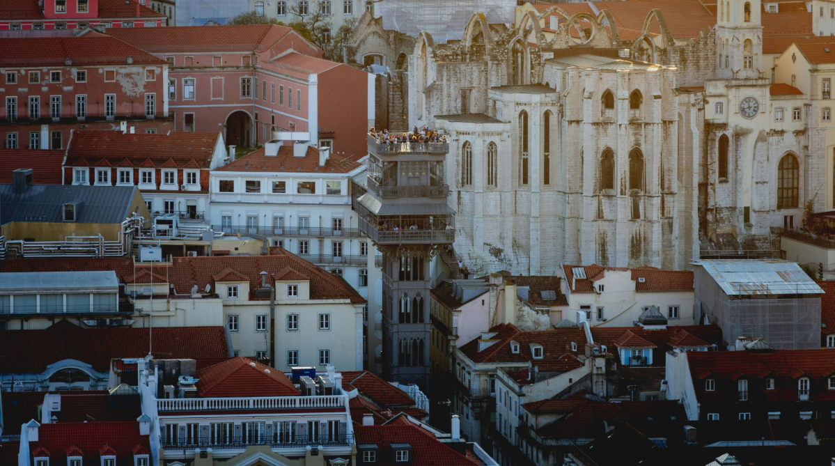 Aerial view of Elevador de Santa Justa, Lisbon