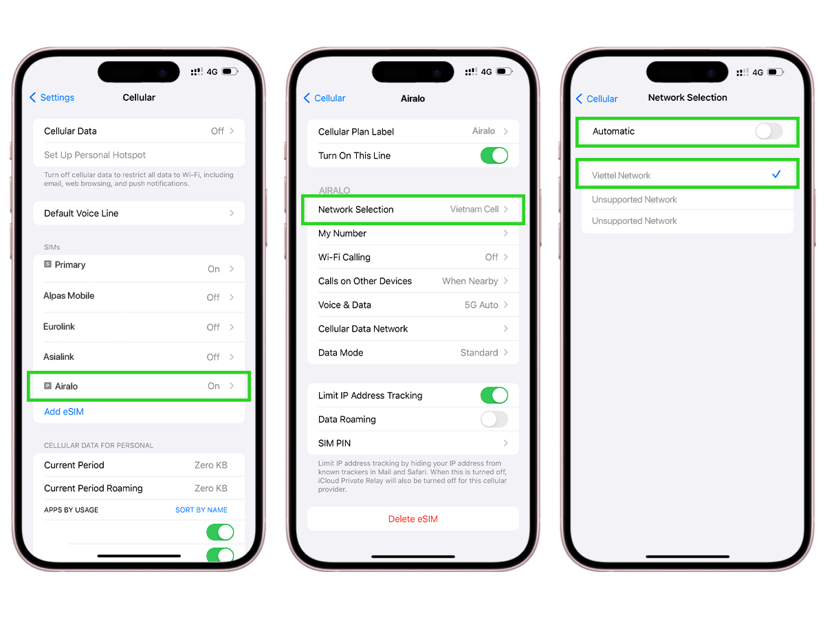 Network settings eSIM