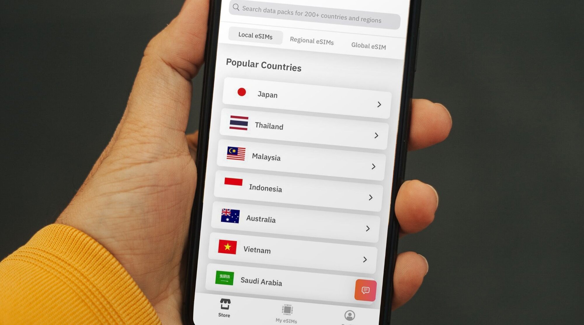 airalo app open with eSIMs showing