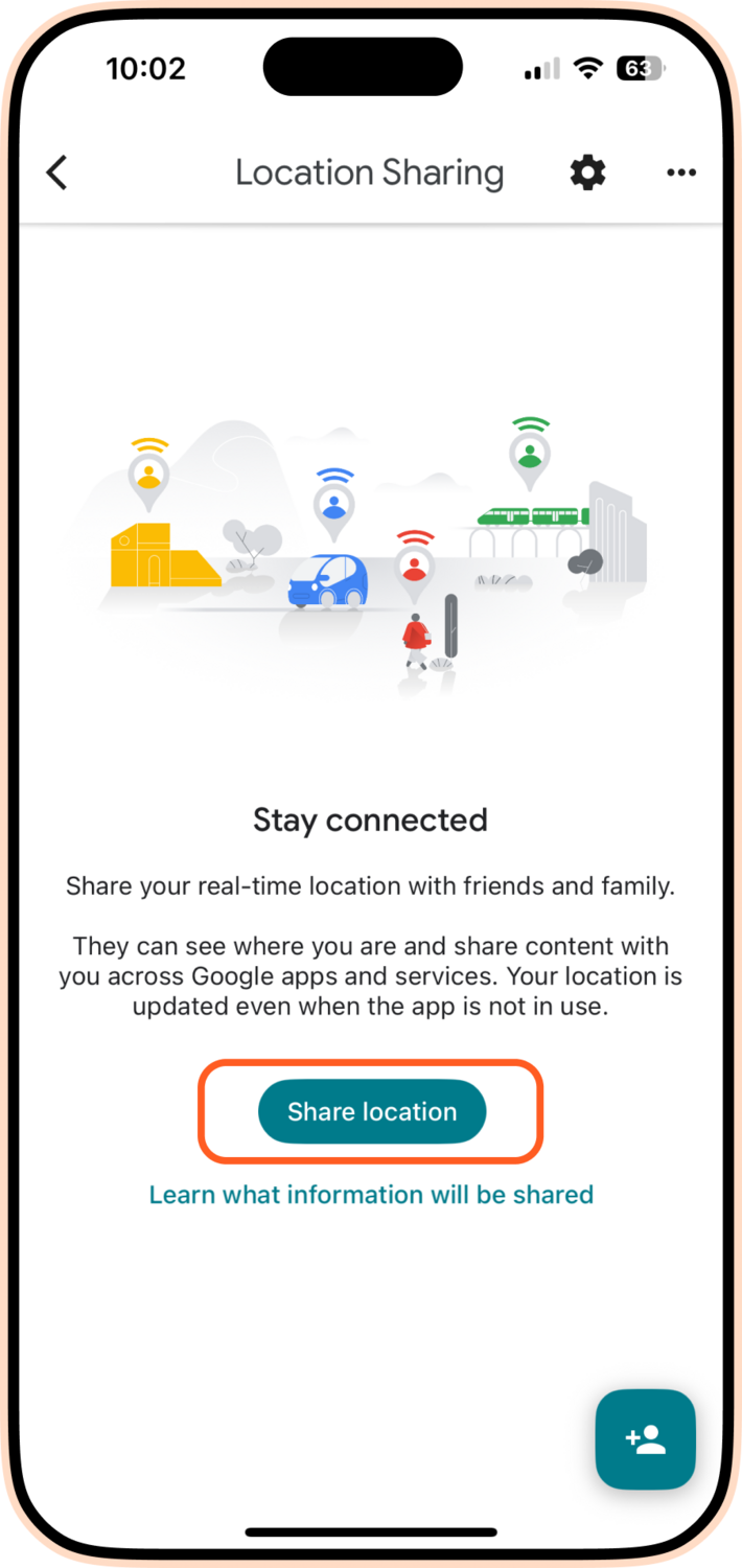 Location sharing through Google Maps