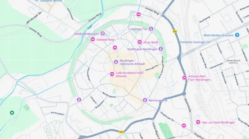 ドイツ、ネルトリンゲン周辺のGoogleマップ上空地図