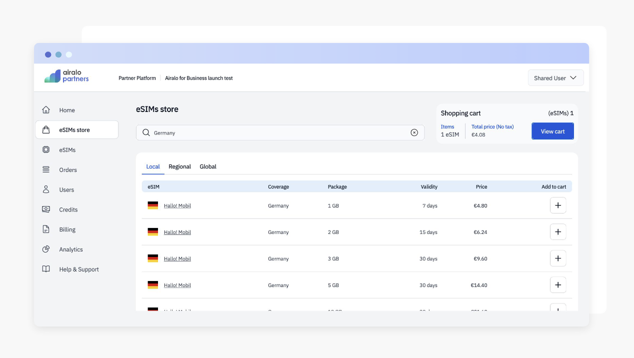 Airalo for business 豊富なプラン