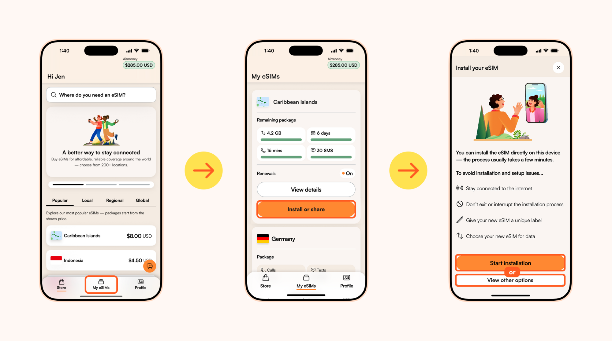 Install your Caribbean eSIM in the app