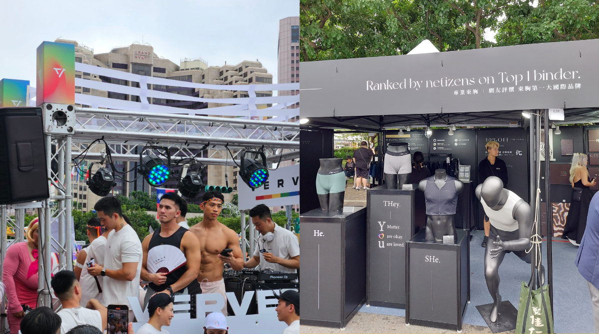 A Verve Taiwan popup (left) and HH Chest Binder (right) stall at Rainbow Market 2023