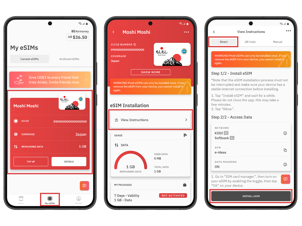 Installing Airalo eSIM on Android -  Direct Method Step 1