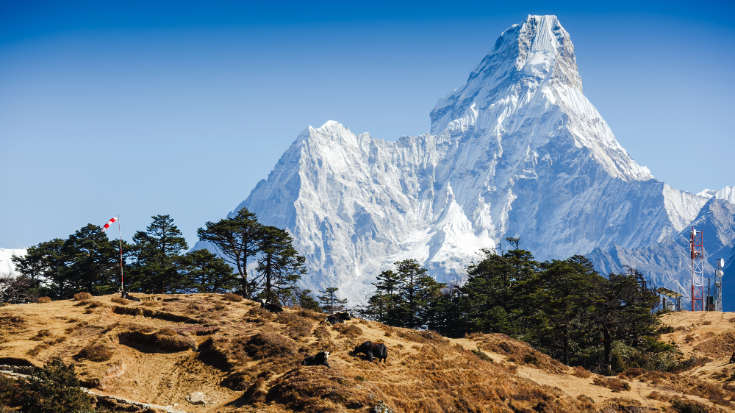 The peak of Ama Dablam in Nepal, to illustrate a blog post about the most beautiful half marathons in the world.