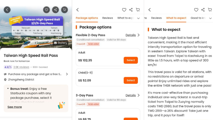 Image showing the HSR ticket booking process on the Klook app.