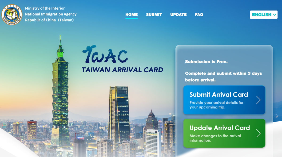 Taiwan Arrival Card (臺灣入境卡, TWAC) website