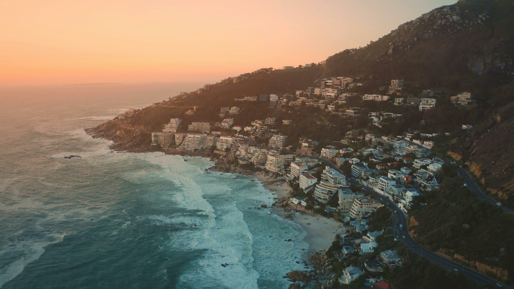 An aerial view of Cape Town at sunset