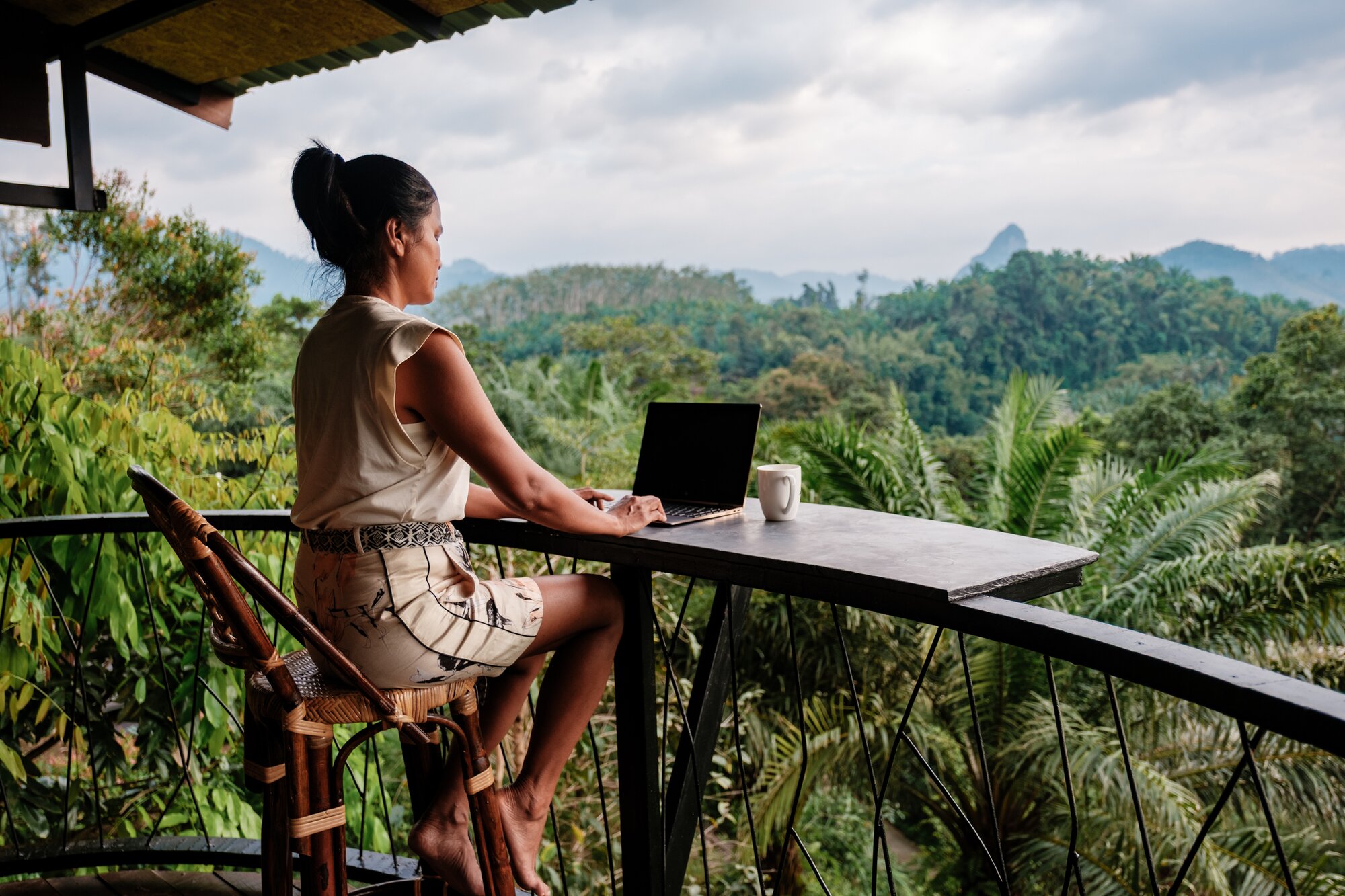 Digital Nomad in beautiful nature scenery in Thailand