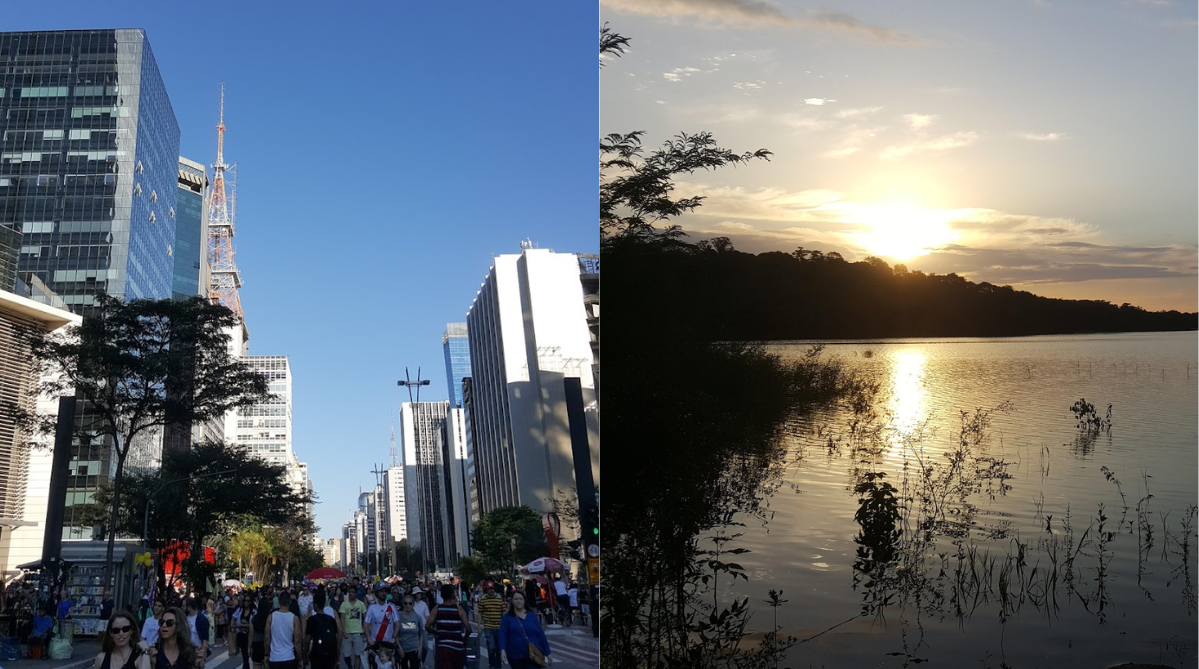 The streets of Avenida Paulista (left) and Rio Negro in the Amazon (right)