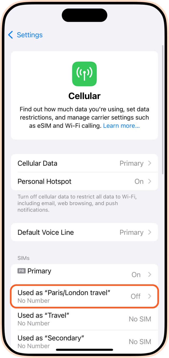 Cellular data line iPhone