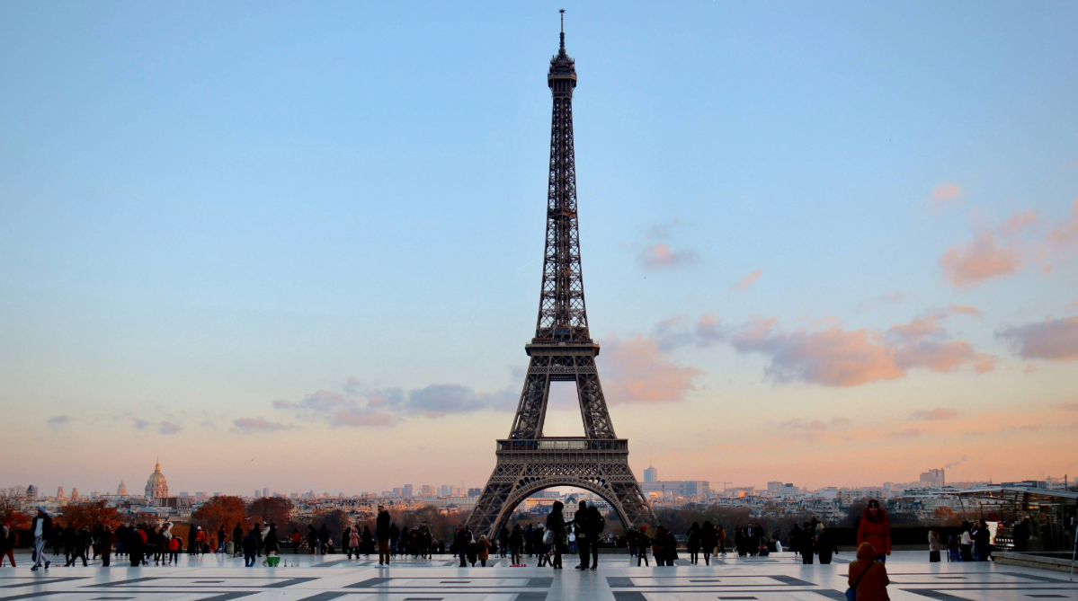 Eiffel Tower at sunset in Paris