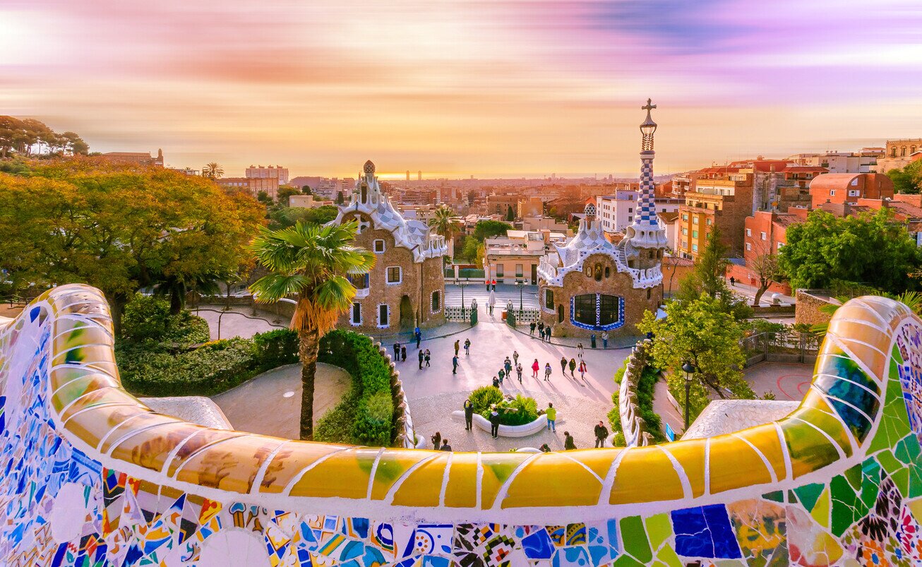 Vista della città dal Park Guell a Barcellona, Spagna