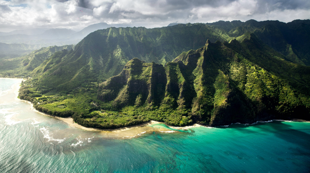 Aerial view of the Na Pali Coast, Kauai