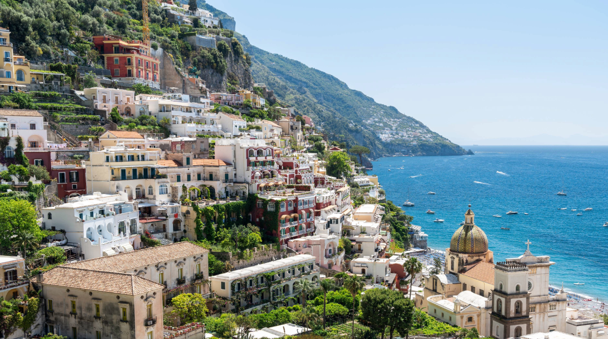 Buildings on a hillside in Positano, Italy.