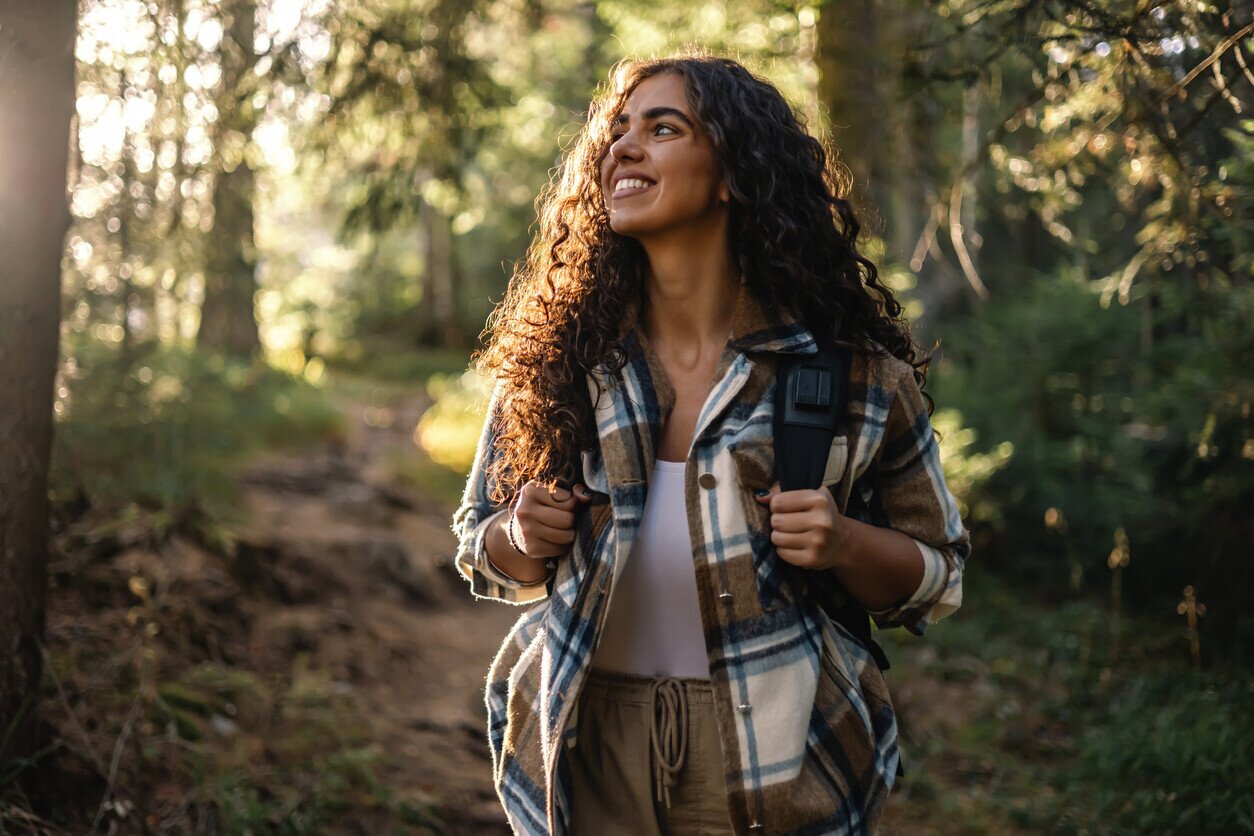 Woman hiking in a forest