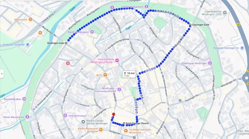 ドイツ・ネルトリンゲンおすすめ散策ルートをGoogleマップで表示