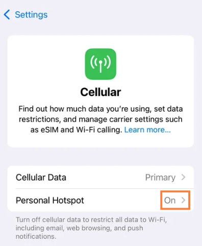 Personal Hotspot iPhone