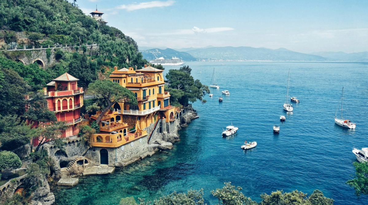 Cliffs above the Mediterranean in Portofino, Italy