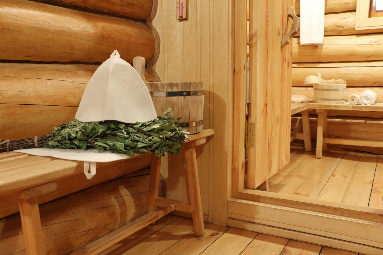 Typical russian spa with sauna and platza leaves.