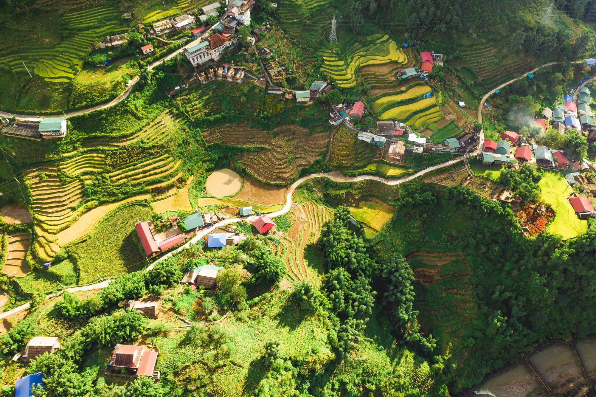 Vista aérea de las famosas terrazas de arroz en Sapa, provincia de Lao Cai, para ilustrar una ruta por Vietnam de 15 días 