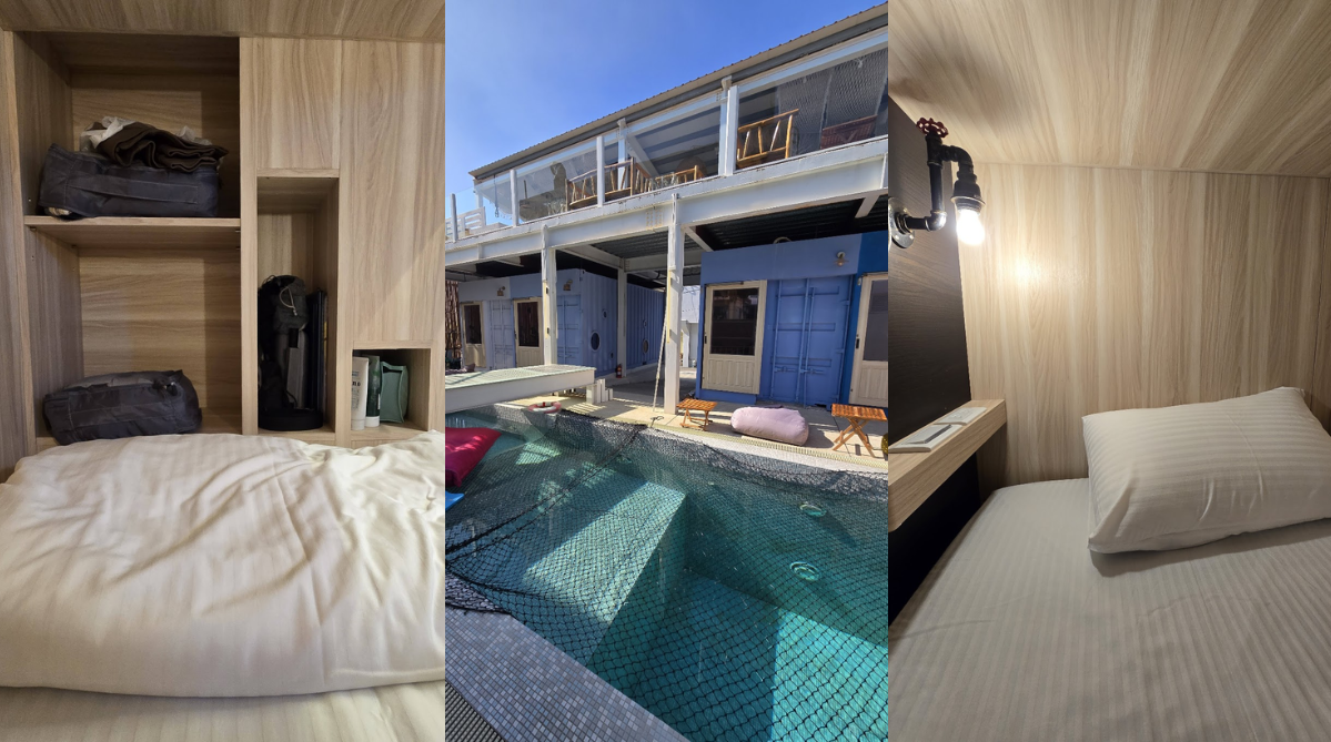 The exterior and bunk bed of Travel Light Bubble Hostel (輕旅泡泡)