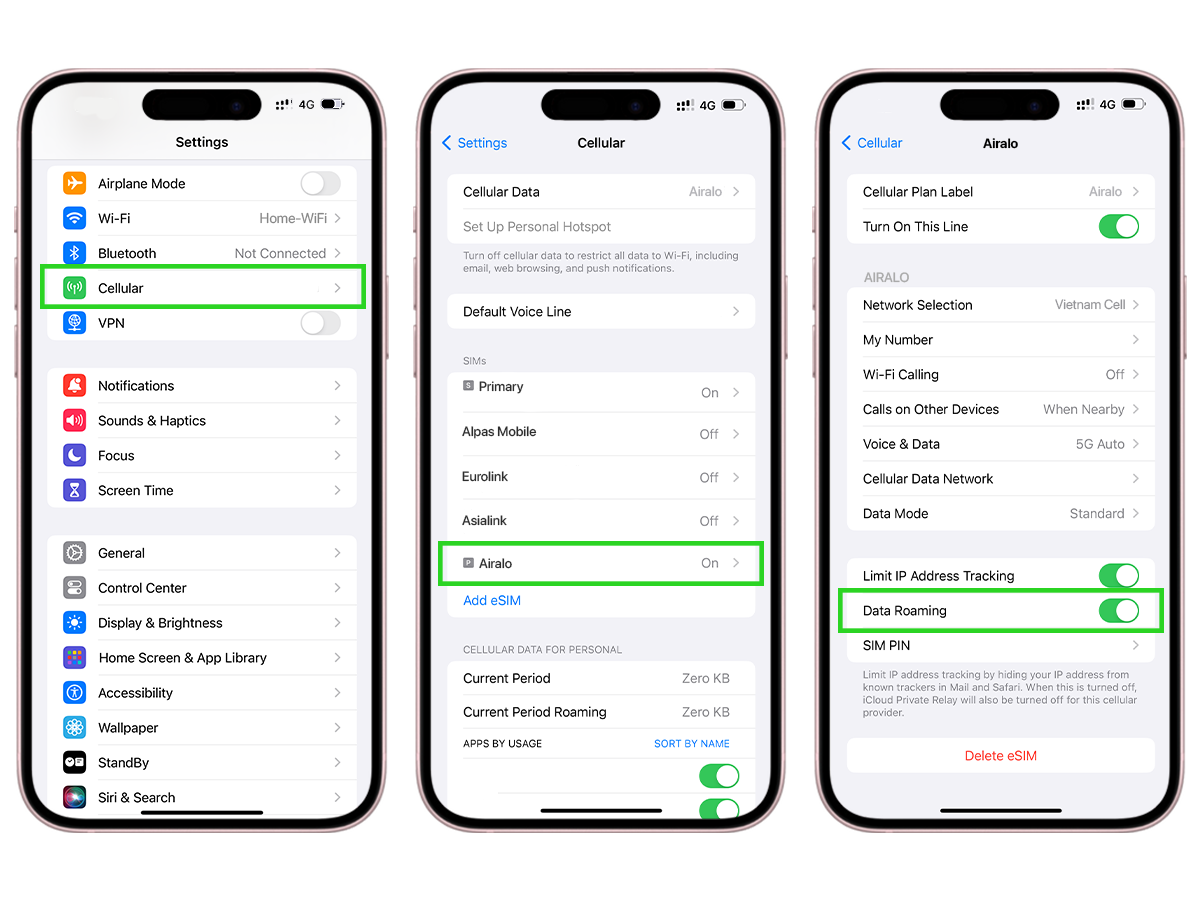 Data roaming activation eSIM