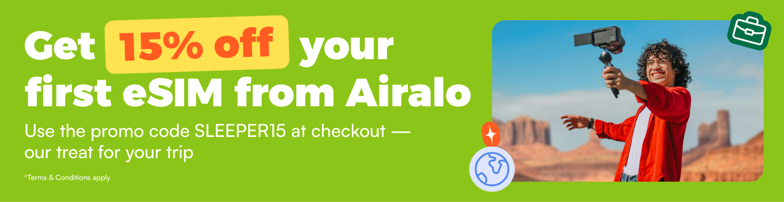 Get 15% off your first eSIM from Airalo