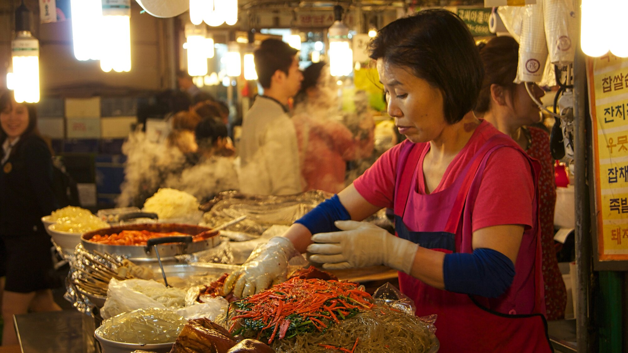 A street food vendor in South Korea preps kimchi ingredients