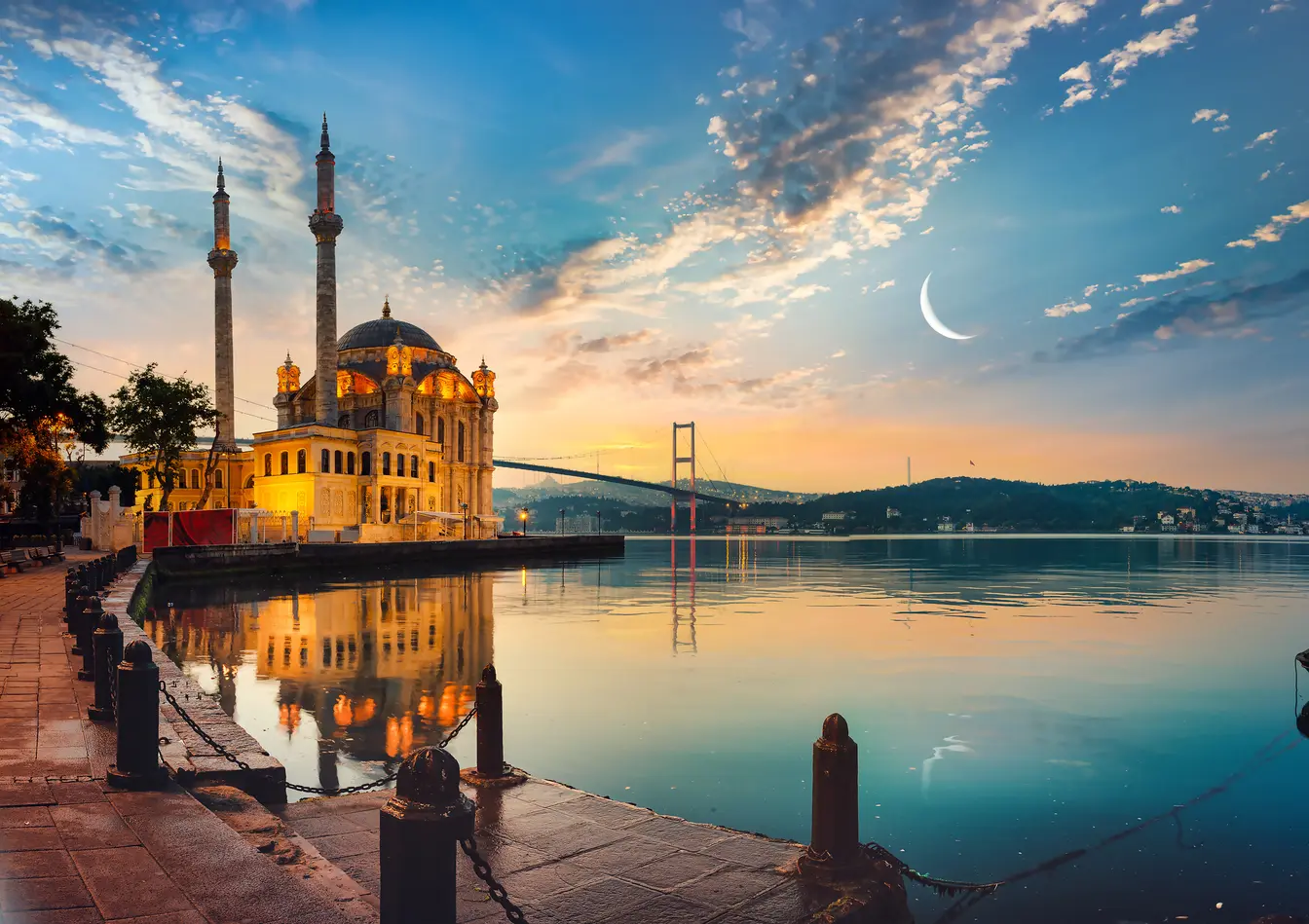 Moschea e ponte sul Bosforo a Istanbul, simbolo della Turchia tra Europa e Asia