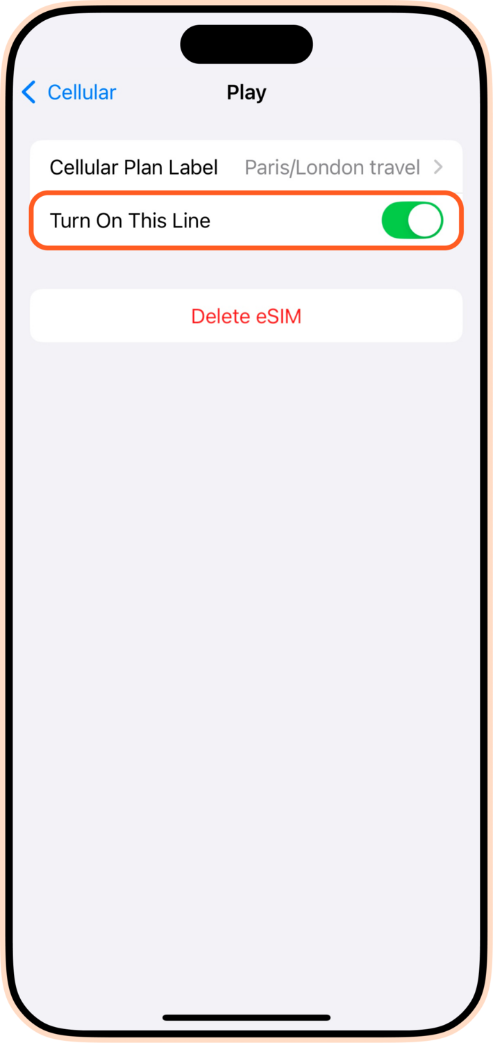 Turn on eSIM line iPhone