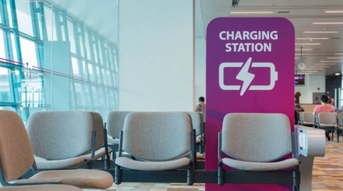Charging station at a boarding gate in Changi Airport