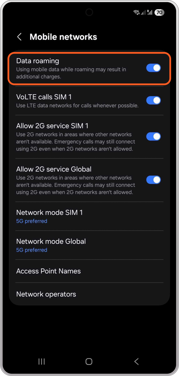 Data roaming Android