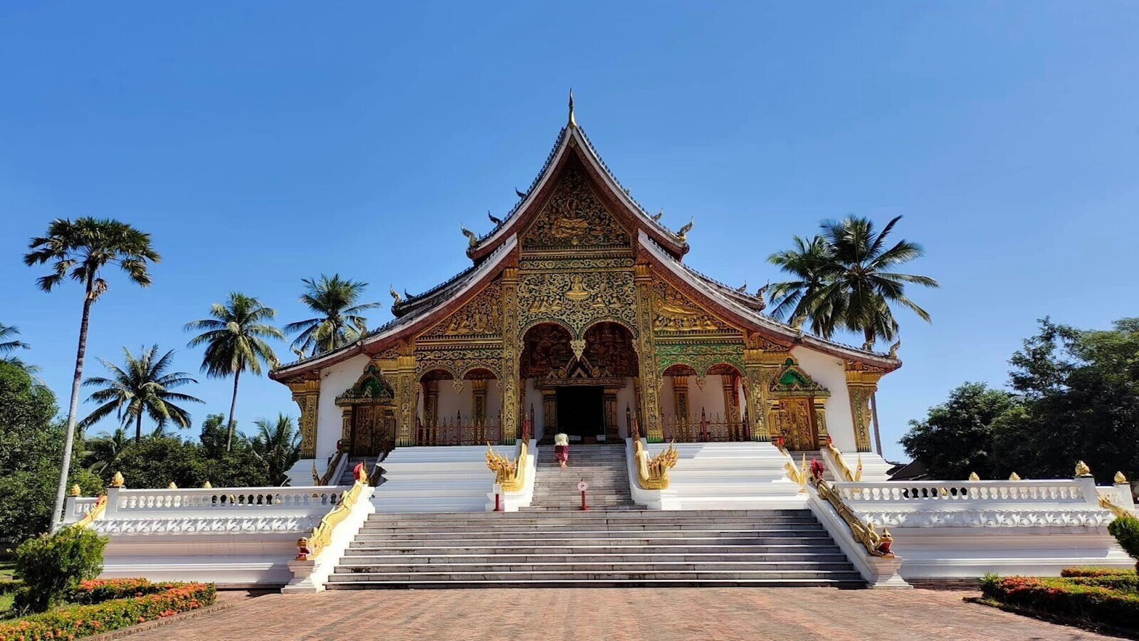 Brown and white concrete building in Luang Prabang, Laos 