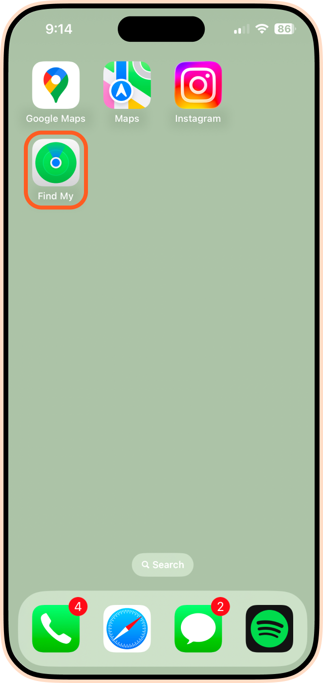 iPhone menu with Find My app and other applications