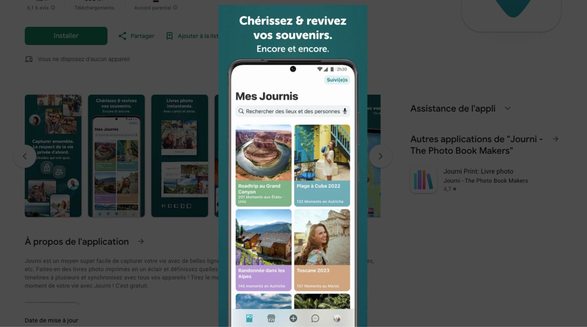 apercu application journi blog