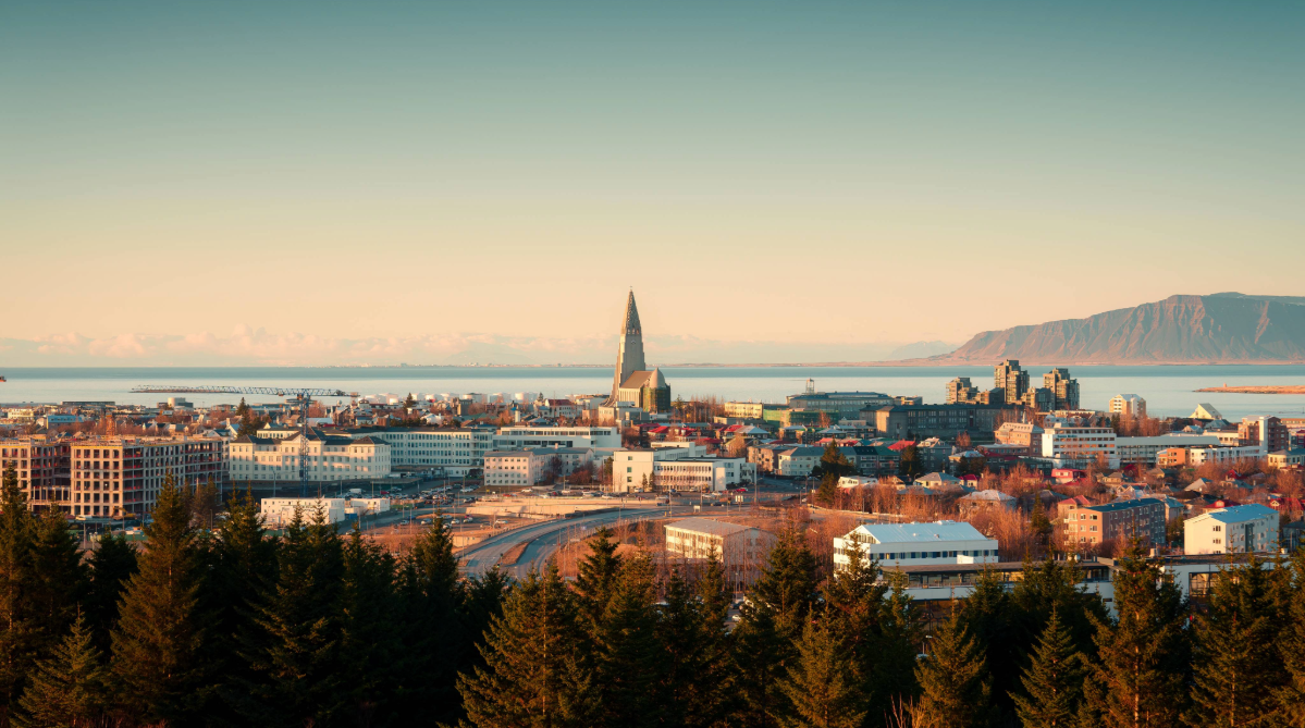 Reykjavik skyline in the evening