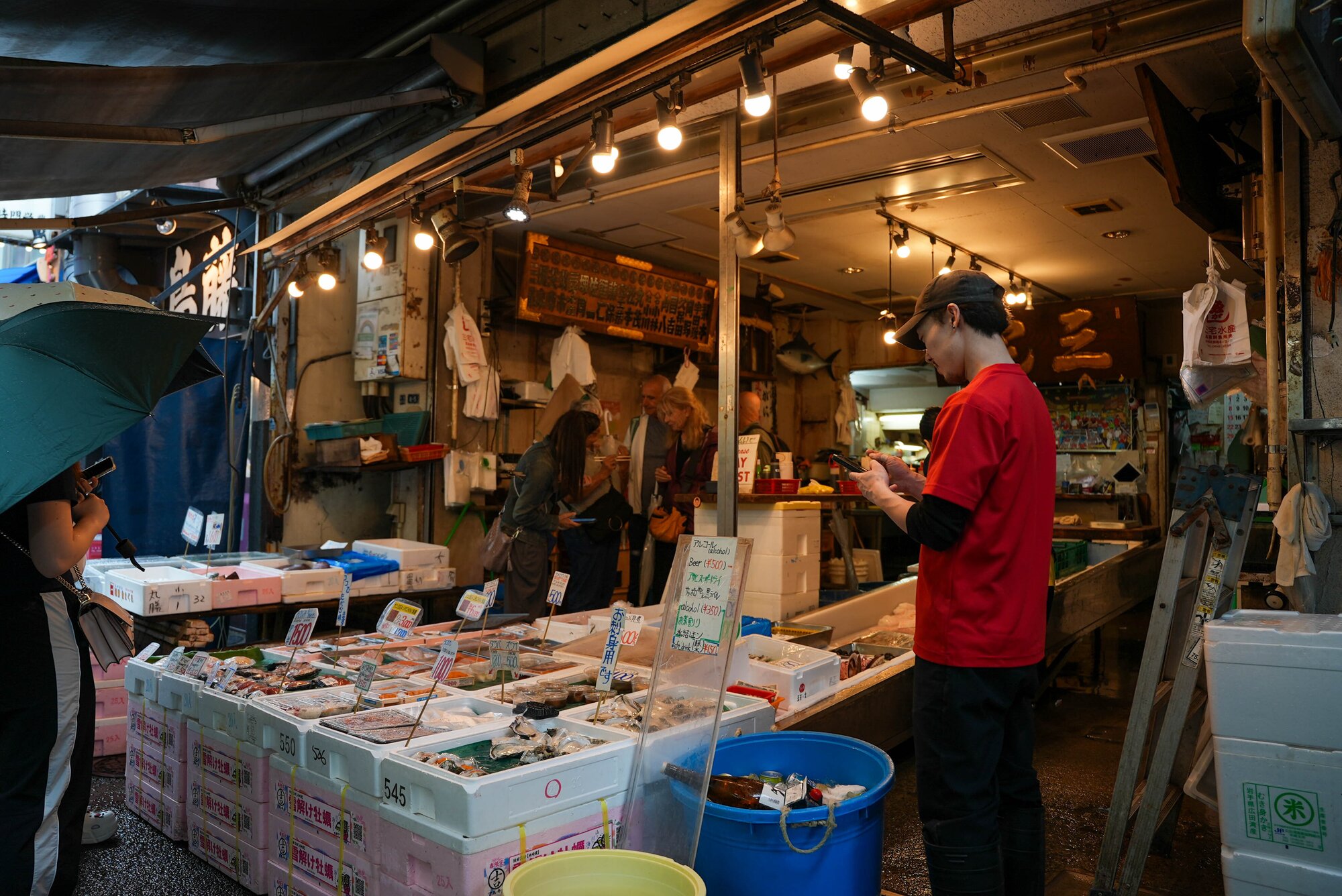 Tsukiji Market stand with fish
