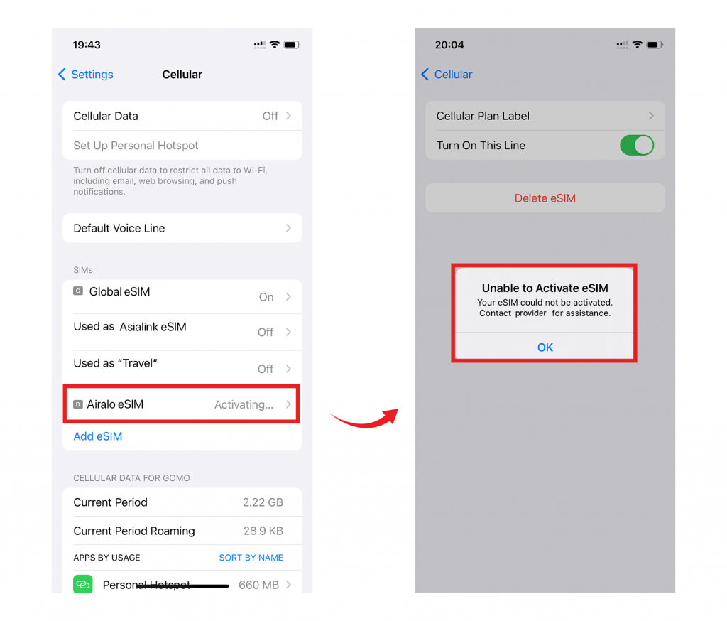Airalo eSIM not activating