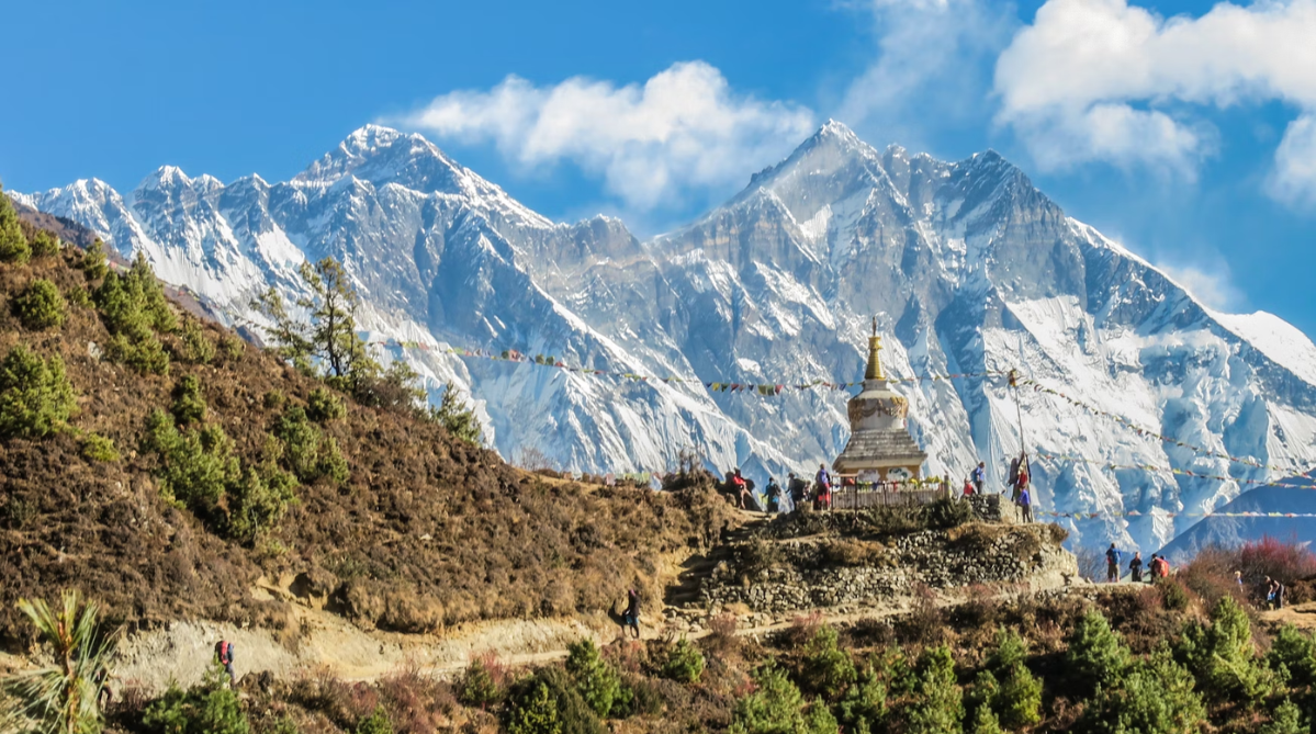 Scenic view of Namche Bazaar Stupa, Nepal