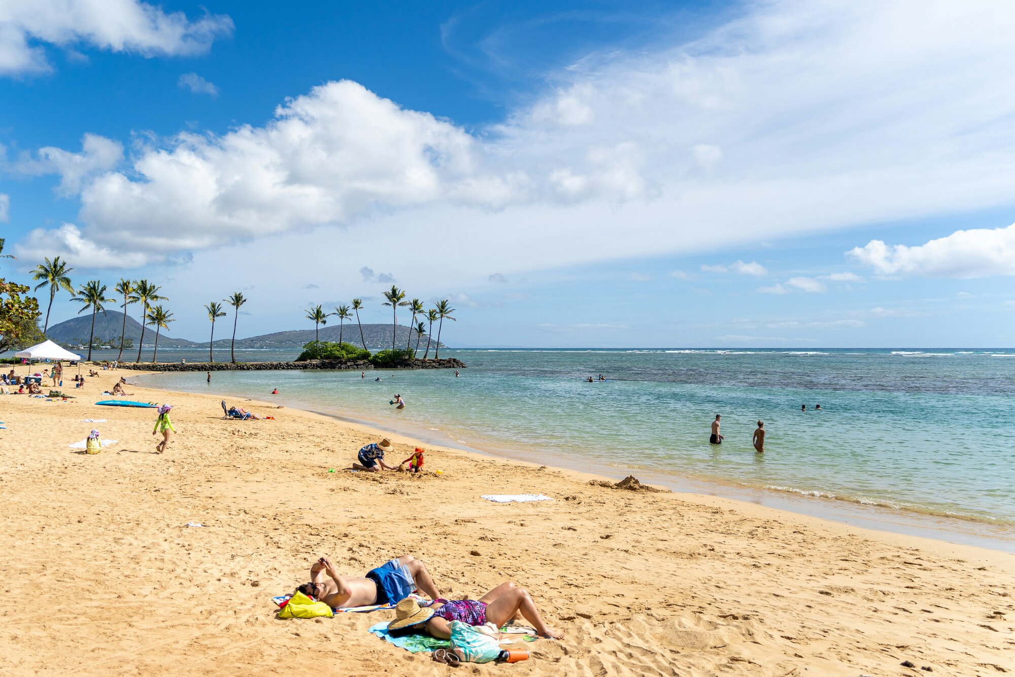Family on a beach in Honolulu