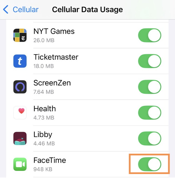 Turning off FaceTime data