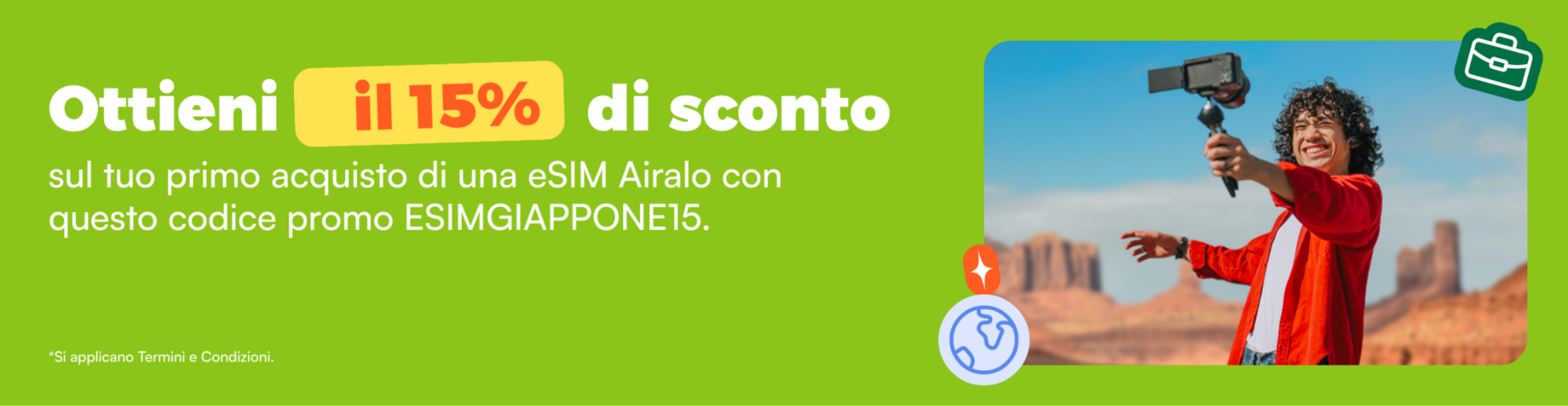 Ottieni il 15% di sconto sul tuo primo acquisto di una eSIM Airalo con questo codice promo