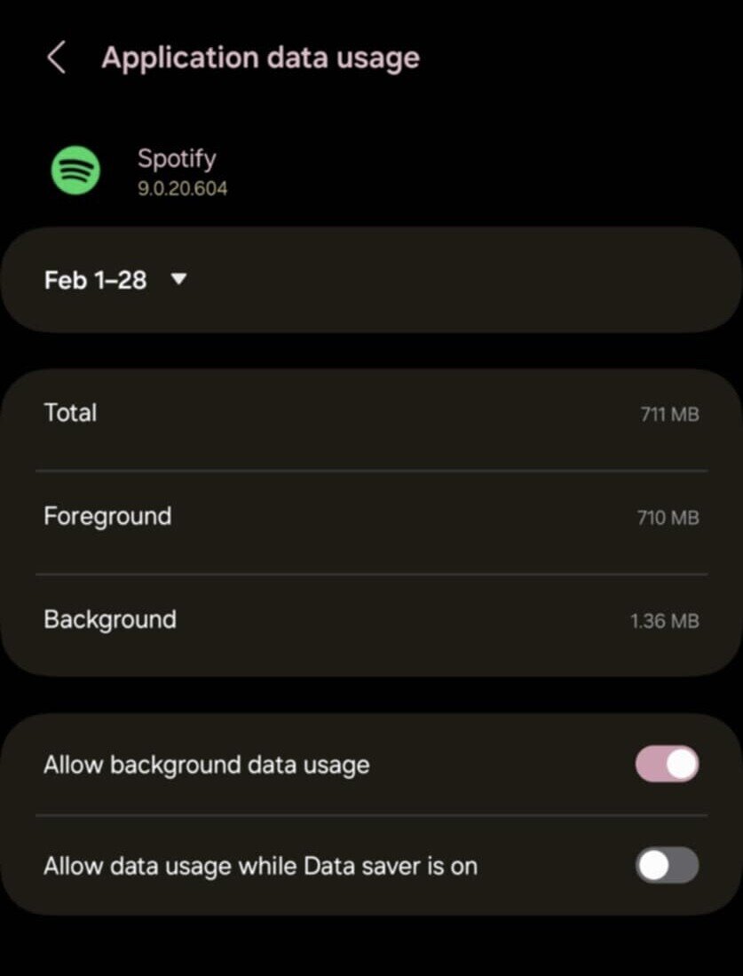 Spotify data usage on Android